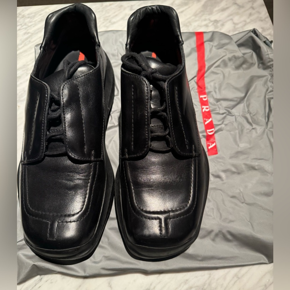 PRADA, black leather men’s shoes size 10